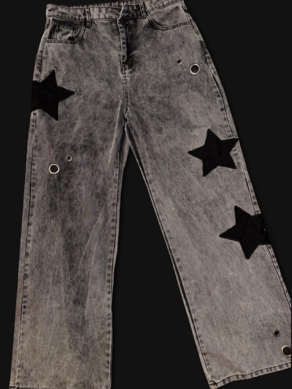 Daisy Street Acid Wash Gray Star Patch Jeans